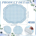 Breling 6 Set Gingham Placemat 17" x 13" Cotton Linen Placemat, Blue - Image 2