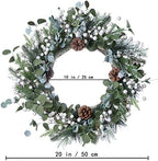 J'FLORU Christmas Wreaths for Front Door 20 Inch Artificial Christmas Wreath White Winter Wreath with Berries Pine Cones Pine Needles for Xmas Winter Holidays - Image 2