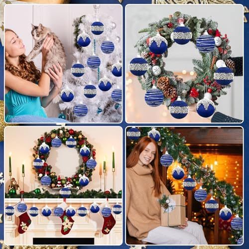 Shappy 12 Pcs Christmas Ball Tree Ornaments Silk Satin 3.15 Inch, Navy Blue - Image 4