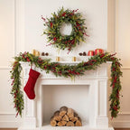 24 Inch Artificial Christmas Wreaths for Front Door with Eucalyptus, Red Berries for Outdoor Wall Farmhouse Holiday Xmas Decoration - Image 6