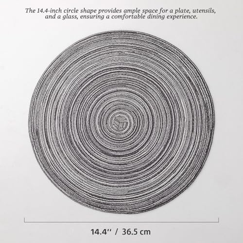 BARoyal Round Placemats Set of 12 Woven Placemats Washable Braided Table Mats for Dining Table Heat Resistant Non-Slip Circle Place Mats(Mixed Gray) - Image 6