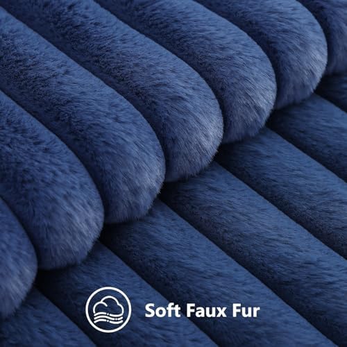 decorUhome Fall Faux Fur Throw Pillow Covers 24x24 Set of 2 Navy Blue - Image 2