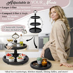 [3-in-1] Wooden Tiered Tray Stand - Beaded 3 Tiered Tray Decor Wood Cupcake Stand for Farmhouse Country Rustic Home - 3 Tier Stand [with 3 Changeable Handles] by Felt Creative Home Goods (Black) - Image 3