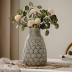 Ceramic Flower Vase, 9.06” Rustic Farmhouse Decorative Vase for Home Decor, Gray Textured Pottery Vase for Pampas Grass, Living Room, Entryway, Mantel, Kitchen Table, Centerpiece - Image 2