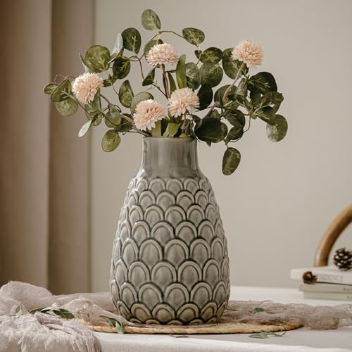 Ceramic Flower Vase, 9.06” Rustic Farmhouse Decorative Vase for Home Decor, Gray Textured Pottery Vase for Pampas Grass, Living Room, Entryway, Mantel, Kitchen Table, Centerpiece - Image 2