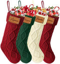 Personalized Christmas Stockings, Custom Engraving Christmas Stockings 4 Pack with Names, 18” Large Knitted Xmas Stocking for Family Kids, Fireplace Hanging Holiday Christmas Party Decoration by Bianspz