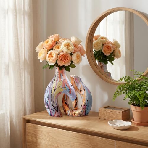 Ceramic Flower Vases Set of 2, Centerpieces for Tables by TZIZO - Image 5