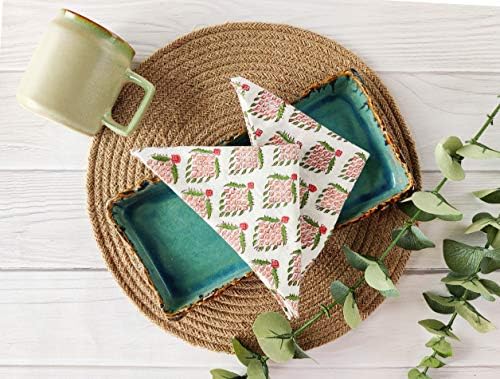 Craftbot Washable Cotton Print Napkins 18x18 inches - Set of 6 - Everyday Use or Dinner Party and Events - Off White Indian Block Printed Fabric - Image 2