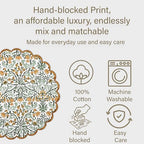 Ridhi Floral Block Print Round Placemats 15" in, Set of 4, Goldenrod Yellow - Image 6