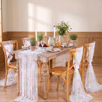 White Floral Table Runner Embroidery Floral 6pcs 10ft Tulle Spring Flowers - Image 3
