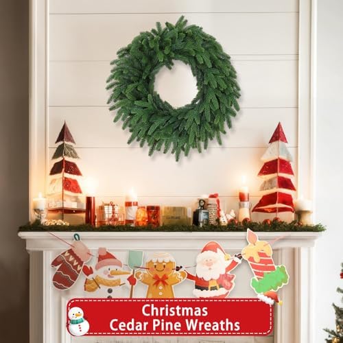 Christmas Wreaths Outdoor Realistic 24 Inch Large Artificial Winter Greenery Pine Cedar Wreaths for Windows Xmas Holiday Home Table Mantle Yard Staircase Wall Door Porch Hanging Decor Outdoor Indoor - Image 5