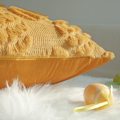 JOJUSIS Decorative Pillow Covers Pack of 4 Throw Pillowcases Faux Fur Couch Cushion Easter Egg 20 x 20 Inch - Image 5