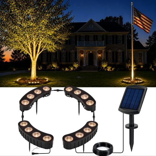 Solar Tree Lights Outdoor, Ring Uplights for Trees, Warm White COB LED by GLOSOLA
