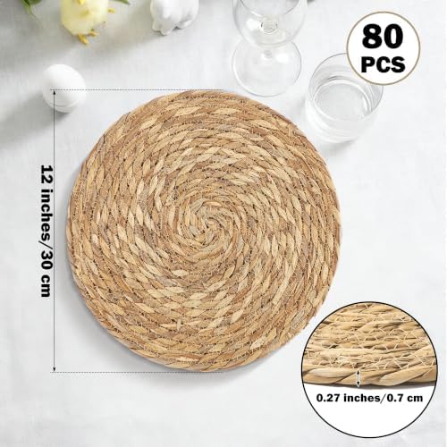 Elcoho 80 Pieces Round Woven Placemats 12 Inch Boho Rattan Placemats - Image 2