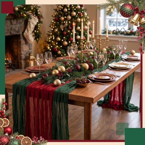 Remagr 12 Pcs Christmas Cheesecloth Gauze Table Runners, Red and Green - Image 5