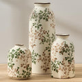 Green and Beige Antique Vase Set of 3, Vintage Chinoiserie Floral Vase, Rustic Ceramic Vase for Home Decor, Living Room, Bookshelf, Office, Entryway, Garden, Chinoiserie Decor, Tuscan Decor by StylishHomeDecorforYou
