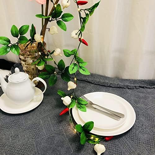 Artificial Chilli Plant Vine,Garlic Ivy Leaves Garland, 2M 20 LED Coper Wire Pepper String Light Wedding Birthday Indoor Decor Red Chili Fairy Light (Chilli, 4) - Image 7