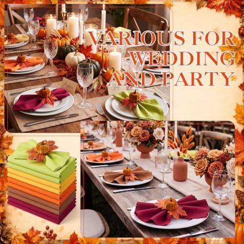 Preboun Fall Thanksgiving Cloth Napkins Set of 40 with Pumpkin Napkin Rings - Image 4