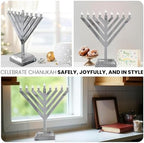 12" Electric LED Menorah Lights – Small Plug-in Hanukkah Menorah Lamp for Window or Tabletop Display Chabad Style - Image 6