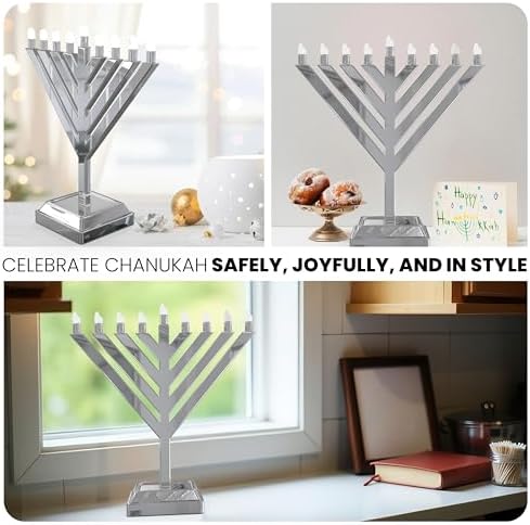 12" Electric LED Menorah Lights – Small Plug-in Hanukkah Menorah Lamp for Window or Tabletop Display Chabad Style - Image 6