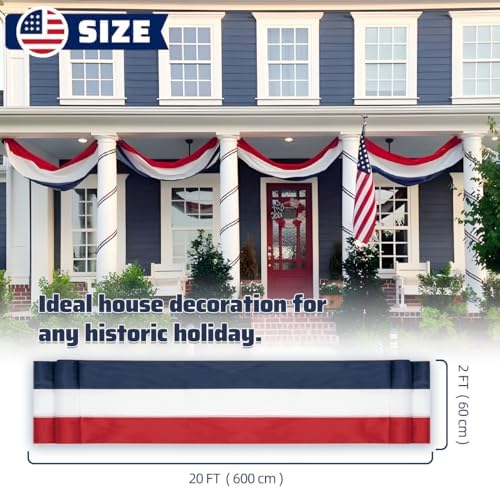 2 Pack American Flag Bunting Banner 2x20 Ft Patriotic Decorations – Red White Blue Stripe USA Banner for 4th of July Outdoor Porch Fence Garden Memorial Day Veterans Day Decor - Image 2