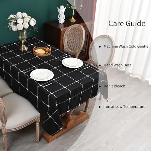 Zobesta Linen Table Cloth Black Checkered Tablecloth Rectangle 98x53 Inch - Image 4