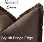 decorUhome Linen Fringe Chocolate Throw Pillow Covers 22x22 Set of 2 - Image 2
