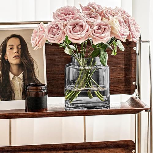 KOIUEYW 9 Inch Tall Vases for Flowers, Large Glass Vase for Centerpieces, Clear Glasses Home Decor Modern Jarrones Decorativos for Wedding Living Room Dining Table (Gray) - Image 7