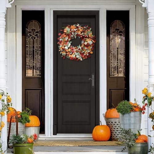 Waipfaru Fall Decor, 26 Inch Fall Wreaths for Front Door, Autumn Door Wreath with Lambs Ears Leave Eucalyptus Leaves Pumpkin Thanksgiving Harvest Halloween Farmhouse Home Outdoor Porch Indoor Decor - Image 7