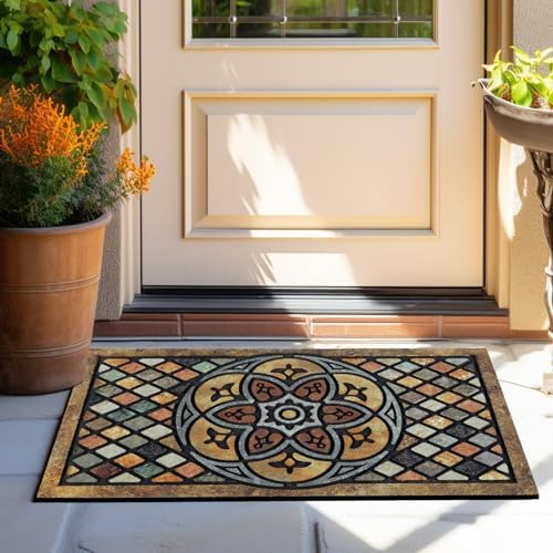 CHICHIC Welcome Door Mat 24 x 36 Inch Front Doormat Outdoors for Home Entrance Outdoors Mat for Outside Entry Way Doormat Entry Rugs, Heavy Duty Non Slip Rubber Back Low Profile, Petal - Image 2