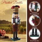 Blosssound 15" Christmas Wine Nutcracker Decor Wooden Grape Wine Steward - Image 2