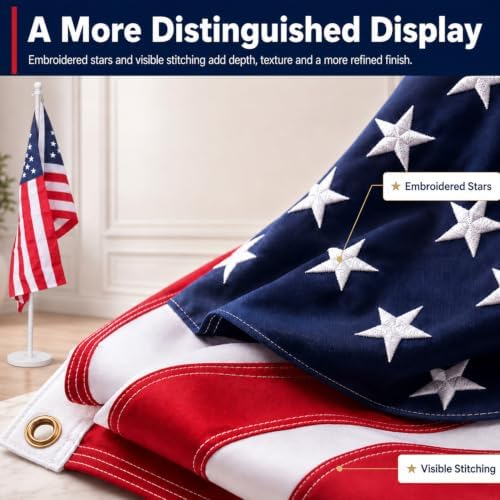 American Flag with Pole and Stand - Heavy Duty 1" Free Standing Indoor Flagpole Set with 3x5ft Embroidered US Flags,Weighted Base, 6-8 FT Adjustable Portable For Office, Church,School (White) - Image 6