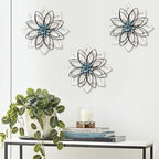 Remenna Metal Flowers Wall Decor, Metal Rustic Wall Art Decoration Farmhouse Wall Decorations Multiple Floral Hanging Decor for Bathroom Living Room Home Office Garden Kitchen (white & blue) - Image 2