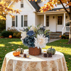Hollyone 13.8" Fall Flowers Arrangement in Baskets Pot Outdoor Indoor Fake Pumpkin Hydrangea Peonies Artificial Flower in Woven Baskets Fall Decor Blue White Faux Plants Porch Home Autumn Decorations - Image 6