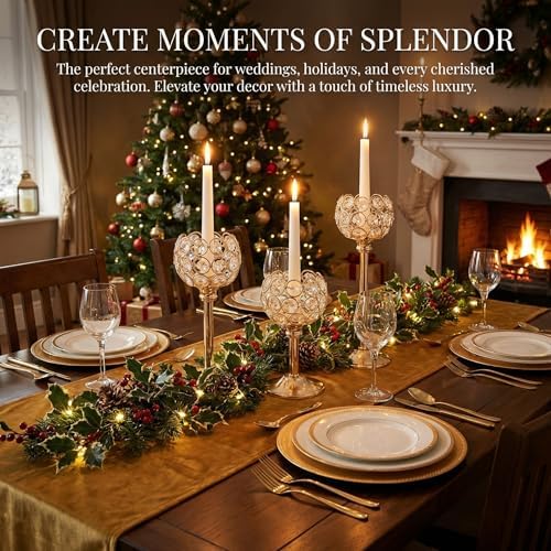Crystal Candle Holders 2 Set of 6 - Gold Vintage Hollow Ball Candle Stand for Table Centerpiece, Crystal Metal Tealight Candlestick for Wedding, Dining Room Decor - Image 4