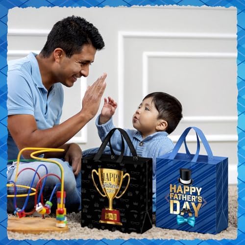 Wesnoy 48 Pcs Happy Father's Day Tote Gift Bags Bulk with Handles Plaid Non Woven Dad Candy Bags Reusable for Gift Wrapping Happy Men Father's Day Goody Shopping Party Favor, 11.4 x 10.6 x 4.7 Inch - Image 6