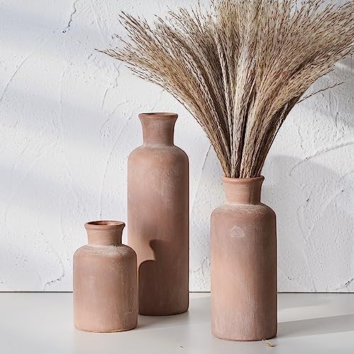 LUKA Ceramic Rustic Farmhouse Vase Set of 3,Terracotta Vases for Home Decor by LUKA