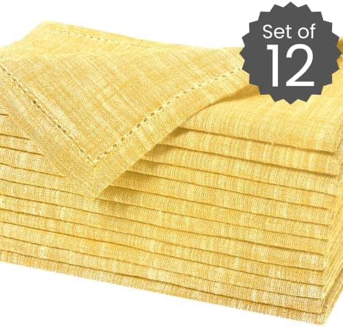 Cotton Clinic 12 Pack Farmhouse Style Slub Textured 18x18 Cloth Dinner Napkins, 100% Cotton for Everyday Use and Events - Soft and Durable Cocktail Napkins, Wedding Dinner Napkins, Yellow - Image 2