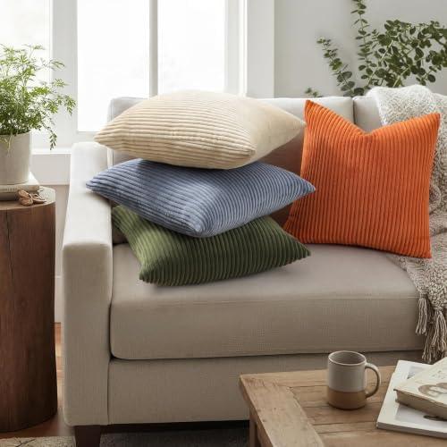 Mecatny Corduroy Fall Throw Pillow Covers 26x26 Set of 2 Burnt Orange - Image 2