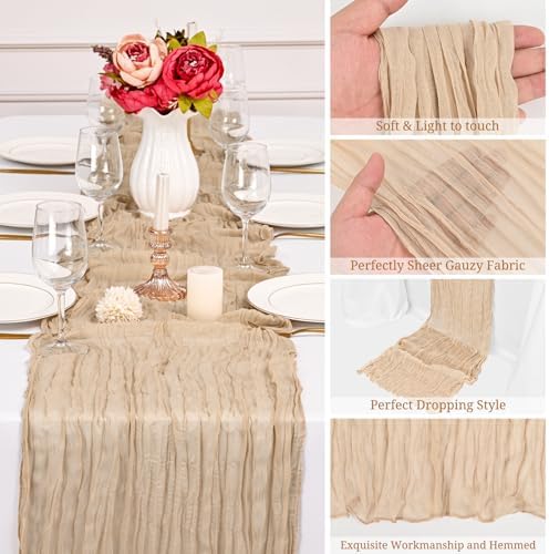 16 Pack Beige Cheesecloth Table Runners, 20x120 Inch - Image 4