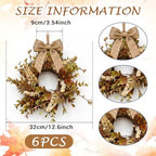 6 Pcs Small Fall Hanging Wreaths with Artificial Autumn Eucalyptus Greenery White Buds Beige Spikes Mini Cabinet Wreath for Home Table Centerpieces Kitchen Farmhouse Thanksgiving Party Decor - Image 2