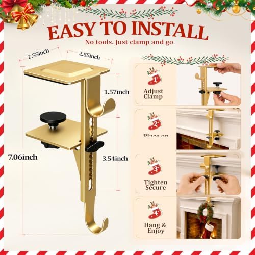 6Pcs Christmas Fireplace Stocking and Garland Hanger Fits 0.87-4.1" Mantle - Image 3