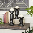 Deco 79 Mango Wood Decorative Candle Holder Turned Style Pillar Candle Stand, Set of 3 Candlestick Holder 10', 8', 6'H, Black - Image 2