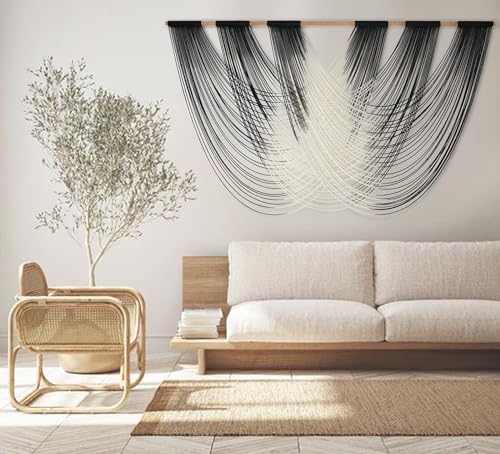 Jakalin Macrame Wall Hanging Black Ombre Dip-Dyed Fiber Decor 59" Wx33 L - Image 4