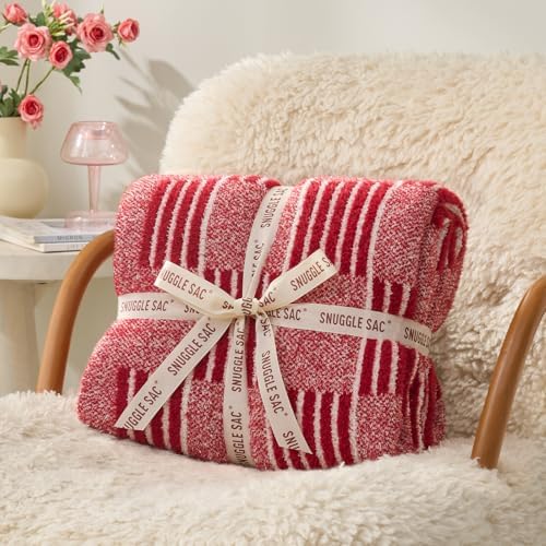 Snuggle Sac Red Checkered Christmas Blanket,Super Soft Reversible Twin Size Cozy Warm Throw Blanket for Couch Sofa Bedroom,Cute Lightweight Striped Blankets for Women,Heather Red,60x80 inches - Image 4