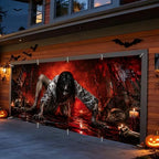 Gothic Horror Ghost Garage Door Banner 7x16ft, Bloody Zombie Girl Crawling Outdoor Decoration, Haunted House Secret Room Chain Double Garage Door Cover Tapestry Mural for House Front Holiday Decor - Image 6