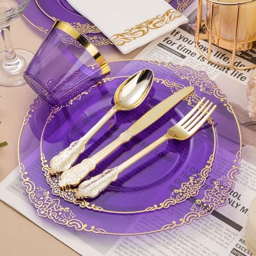 Bestluck 350PCS Clear Purple Plastic Plates for 50 Guests - Image 3