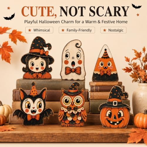 Vintage Halloween Decorations, Wooden Shelf Decor for Tabletop & Desk - Image 6