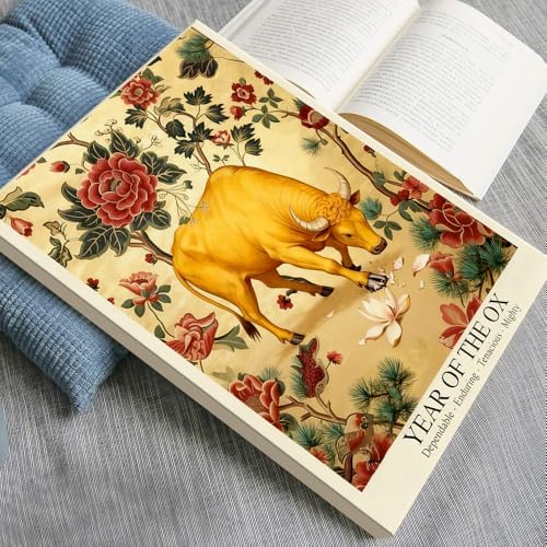 Chinese Lunar Year of the Ox Art Print – Oriental Zodiac Wall Decor with Red Peony Pattern for Home Office and Apartment Aesthetic Family Wall Decor Prints Canvas Wall Art 20X30 in Unframed - Image 3