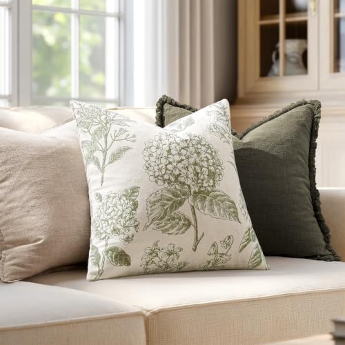 Set of 2 Euro Floral Pillow Covers 24x24 Inch Light Green - Image 3